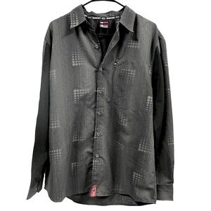 Y2K Bugle Boy Geometric Button Up Zip Pocket Vented Long Sleeve Shirt Mens M
